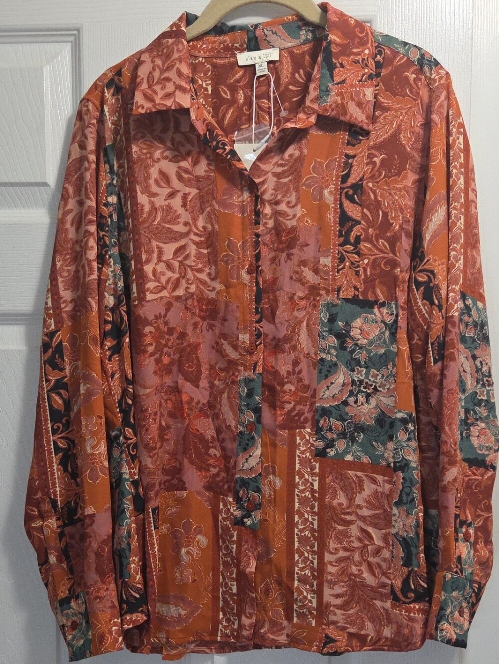 Alex & Lili Rust Patchwork Floral Button-Down Shirt